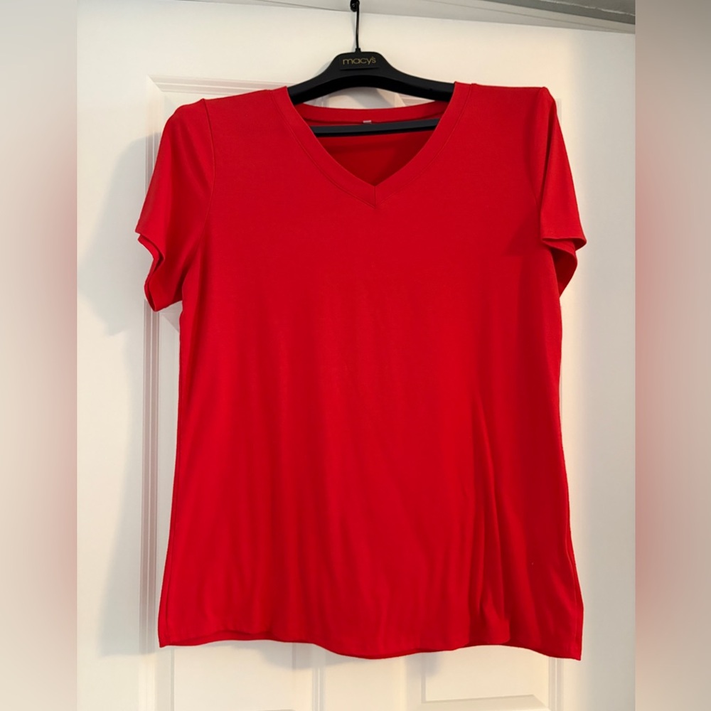 Red V-Neck Women's Top